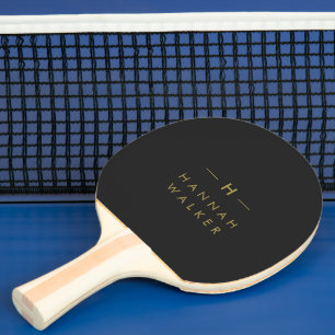 Raquete De Ping Pong Monograma preto Dourado   Elegante minimalista mod