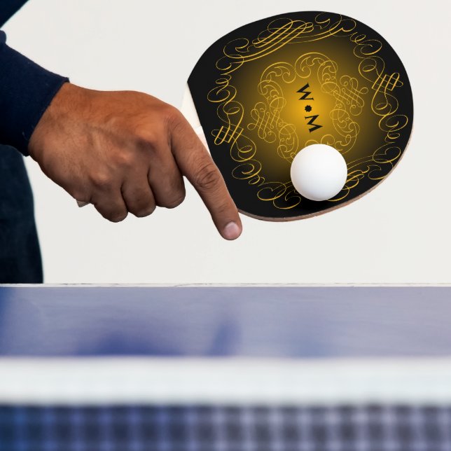 Raquete De Ping Pong Monograma preto e Dourado com elementos decorativo (Insitu)