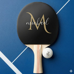 Raquete De Ping Pong Monograma Preto e Dourado Luxo Elegante 
