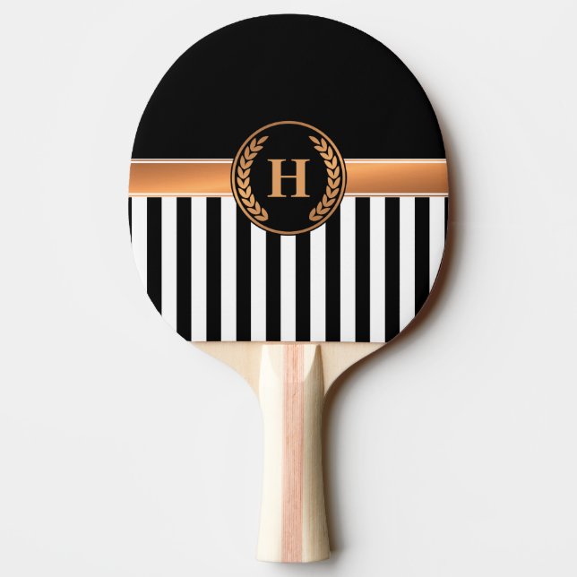 Raquete De Ping Pong Monograma preto e Ouro (Verso)