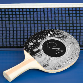 Raquete De Ping Pong Monograma preto e prateado