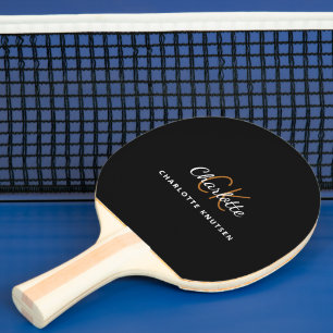 Raquete De Ping Pong Monograma preto em initails nome script
