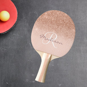 Raquete De Ping Pong Monograma Rosa Ouro Ombre Bonito