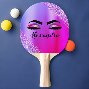 Raquete De Ping Pong Monograma Rosa Púrpura e Brilho Olhos Modernos