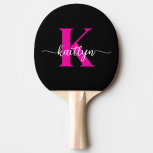 Raquete De Ping Pong Monograma Rosa Quente Preto