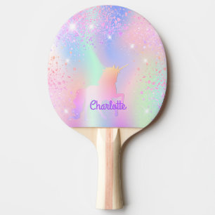 Raquete De Ping Pong Monograma roxo do arco-íris cor-de-rosa Unicórnio