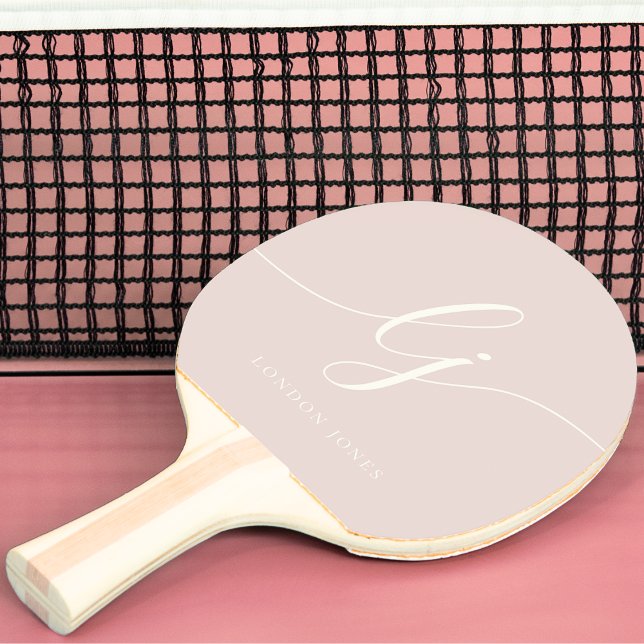 Raquete De Ping Pong Monograma Script Name Modern Monogramed Pink (Criador carregado)