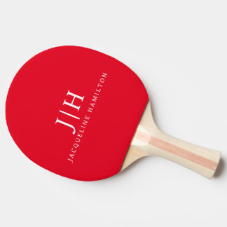 Raquete De Ping Pong Monograma Simples Clássico Vermelho/Branco Minimal