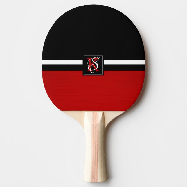 Raquete De Ping Pong Monograma Simples de Iniciais Preto e Vermelho de  (Frente)