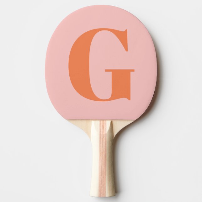 Raquete De Ping Pong Monograma Simples Personalizado, Rosa e Laranja (Frente)