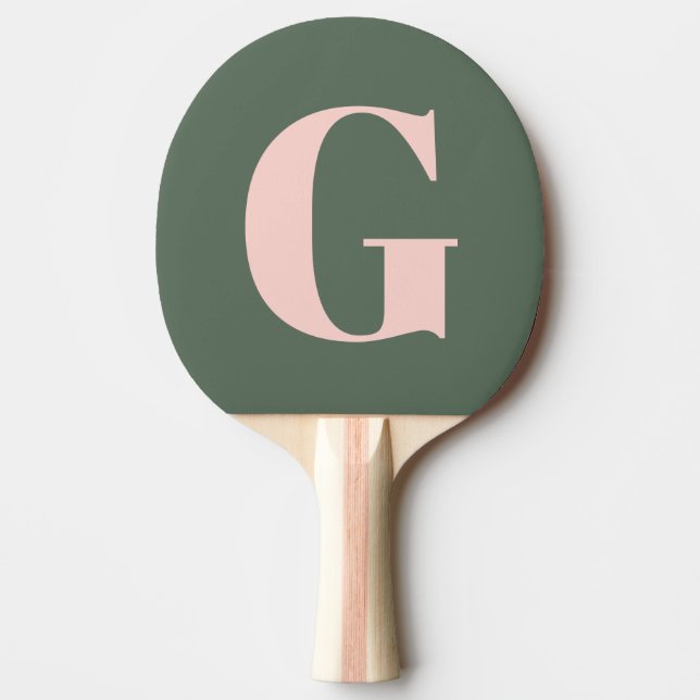 Raquete De Ping Pong Monograma Simples Personalizado, Rosa e Verde (Frente)