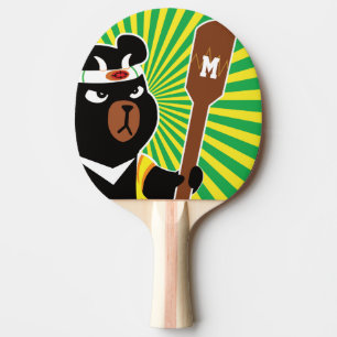 Raquete De Ping Pong Monograma. Urso Kawaii Cute Ninja para Geeks Nerd.