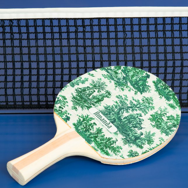 Raquete De Ping Pong Monograma verde-floral de galhardetes (Insitu)