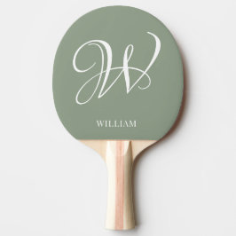 Raquete De Ping Pong Monograma Verde Personalizado Elegante Inicial