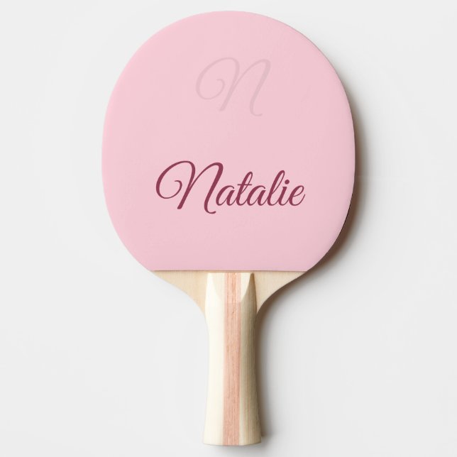 Raquete De Ping Pong Monogramas de cor sólida rosa pastel (Frente)