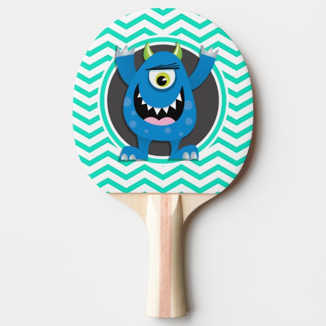 Raquete De Ping Pong Monstro Azul; Aqua Green Chevron (Frente)