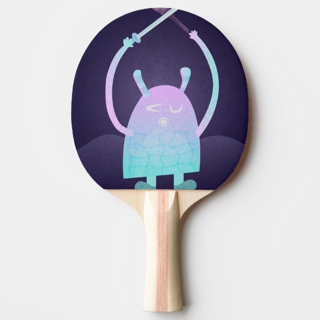Raquete De Ping Pong Monstro Azul Pequeno e Fofo (Frente)