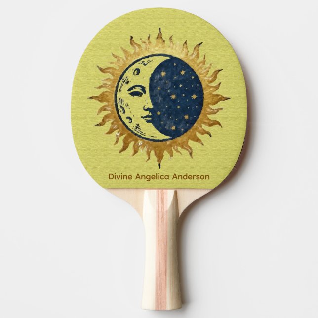 Raquete De Ping Pong Moon, Sun and Stars, Celestial Universe Symbol  (Frente)