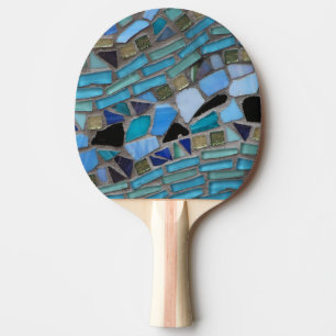Raquete De Ping Pong Mosaico azul do vidro do mar