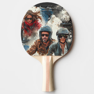 Raquete De Ping Pong MotoBikers de desenho de aquarela