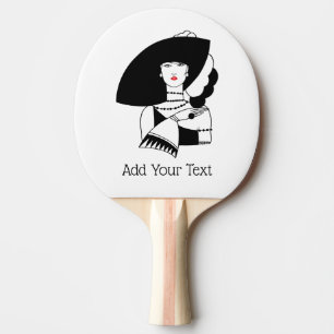 Raquete De Ping Pong Mulher Art Déco de Grande Chapéu Luvas RL