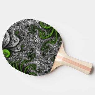 Raquete De Ping Pong Mundo Fantasia Verde E Cinza Arte Fractal Abstrata