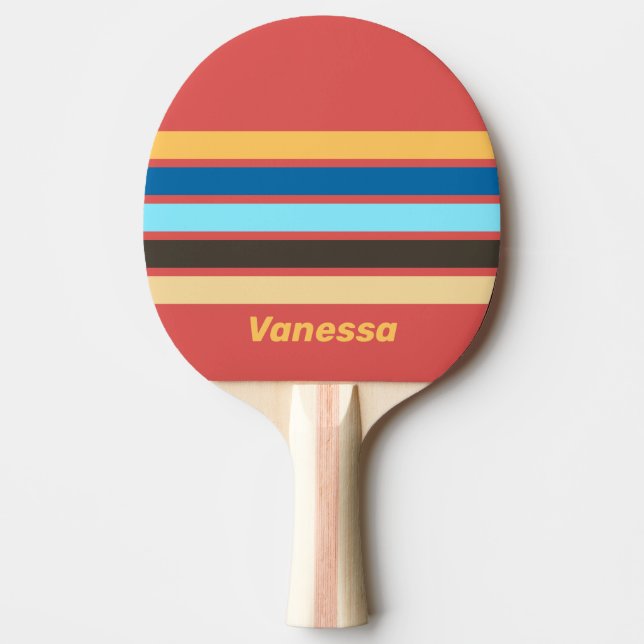 Raquete De Ping Pong Murmúrio Retró em Listras com Nome (Frente)