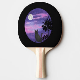 Raquete De Ping Pong Mystical Cat Under Moon – Dreamy Purple Night Wate