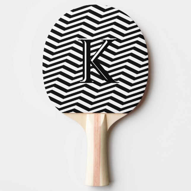 Raquete De Ping Pong Na moda Black White Chevron Stripe Monograma Perso (Frente)
