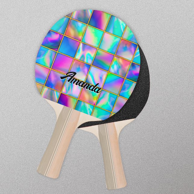 Raquete De Ping Pong Na moda holográfico de moda dourada (Criador carregado)