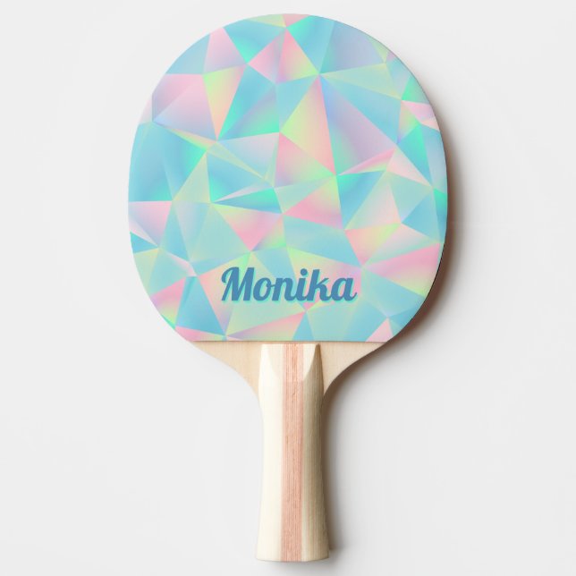 Raquete De Ping Pong Na moda holográfico elegante, branco, geométrico (Frente)