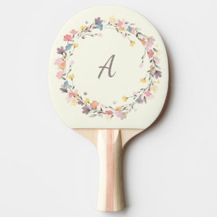Raquete De Ping Pong Na moda Pastel Floral Wreath Monograma Personaliza