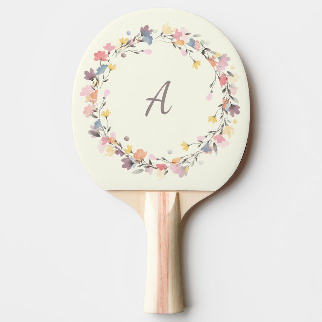Raquete De Ping Pong Na moda Pastel Floral Wreath Monograma Personaliza (Frente)