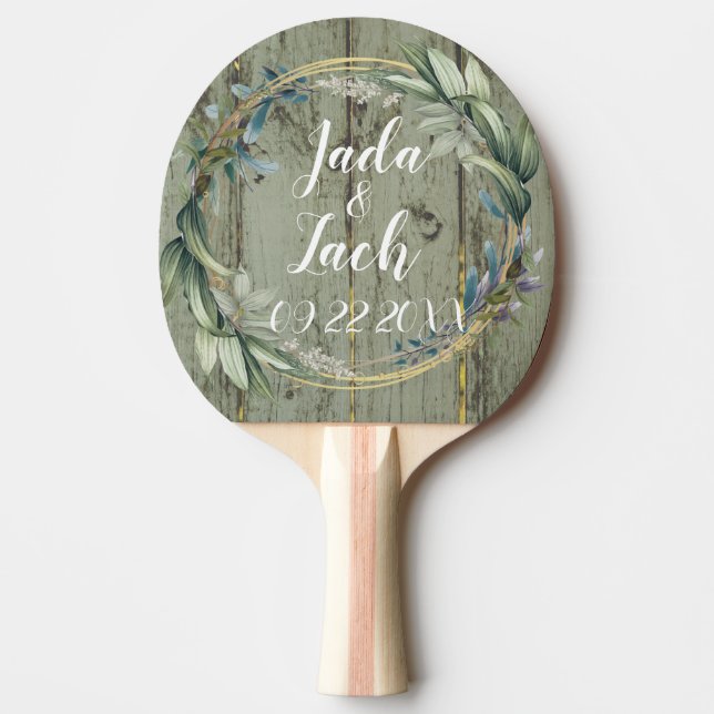 Raquete De Ping Pong Na moda Rustic Leafy Wreath Wedding (Frente)