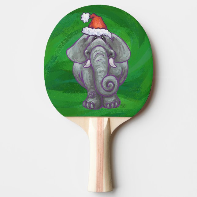 Raquete De Ping Pong Natal Do Elefante Em Verde (Frente)