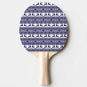 Raquete De Ping Pong Natal, Folha Escandinava Azul e Branco