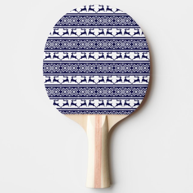 Raquete De Ping Pong Natal, Folha Escandinava Azul e Branco (Frente)