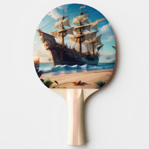 Raquete De Ping Pong Navio de pirata de praia tropical