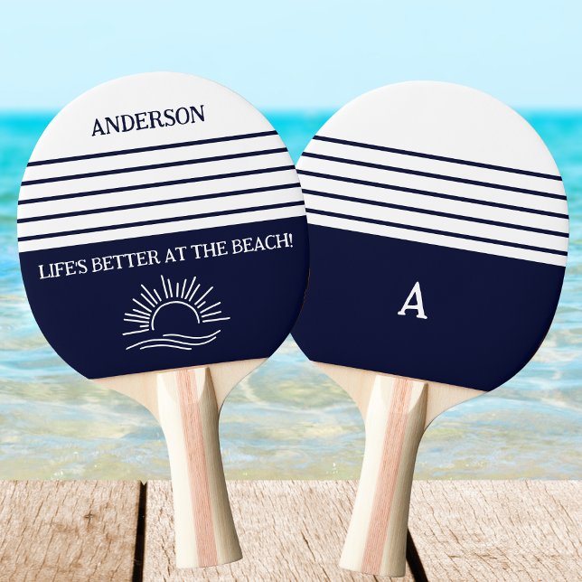 Raquete De Ping Pong Navy Stripes Monogram Family Nautical (Criador carregado)