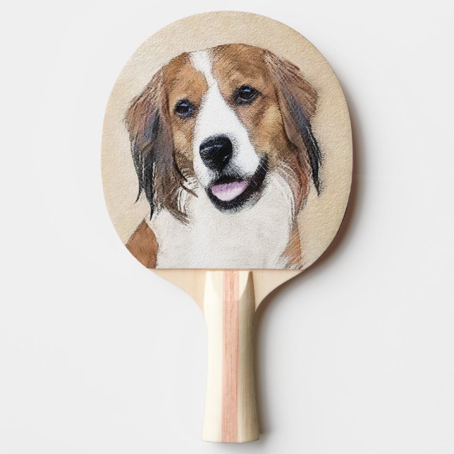 Raquete De Ping Pong Nederlandse Kooikerhondje - Pintura de Cachorro (Frente)