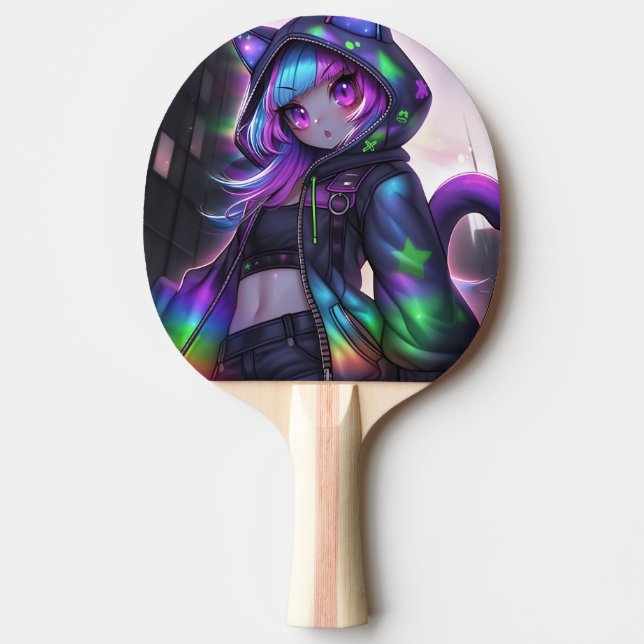 Raquete De Ping Pong Neon Catgirl Table Tennis Vibes (Frente)