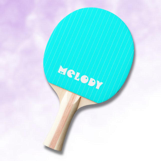 Raquete De Ping Pong Neon Cyan White Thin Vertical Strike Name (Criador carregado)