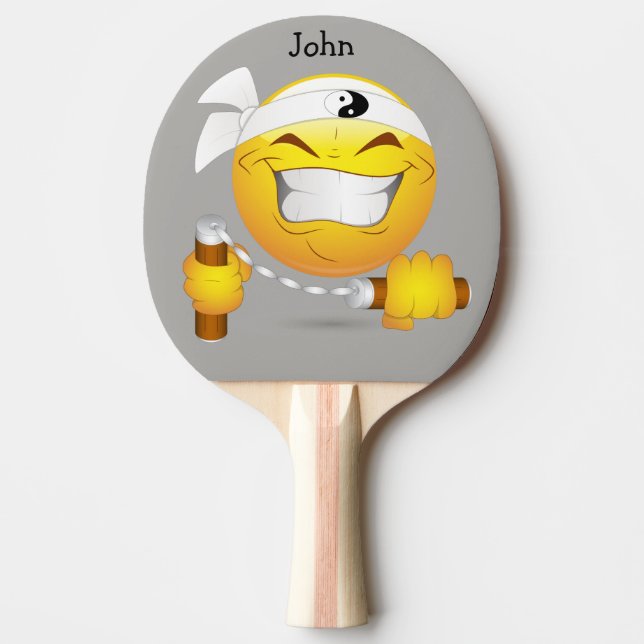 Raquete De Ping Pong Ninja Happy Face em amarelo personalizado (Frente)