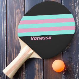 Raquete De Ping Pong Noite Retro Listras Prismáticas com Nome