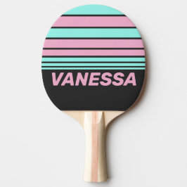 Raquete De Ping Pong Noite Retro Prism Horizontais com Listras e Nome