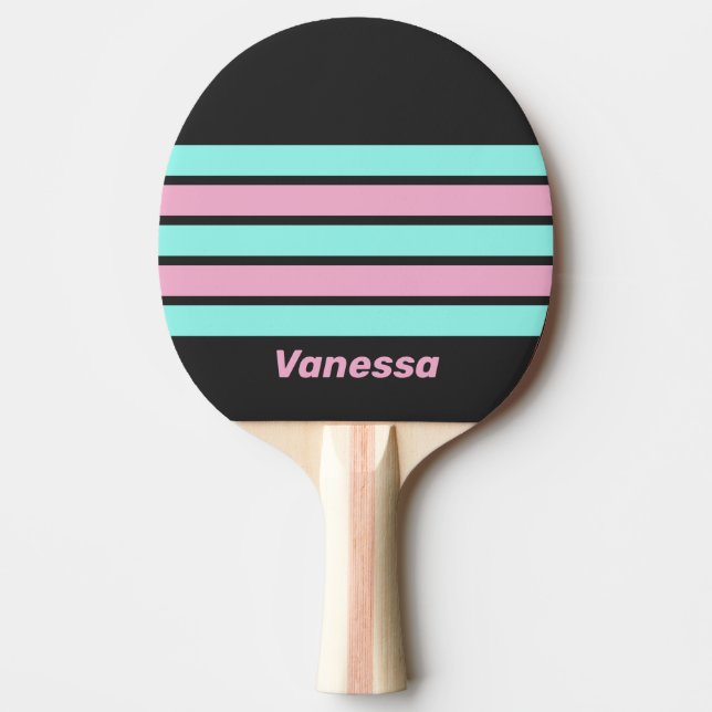 Raquete De Ping Pong Noite Retro Prisma Através da Faixa com Nome (Frente)