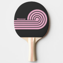 Raquete De Ping Pong Noite Rosa Retro com Listras Onduladas e Nome