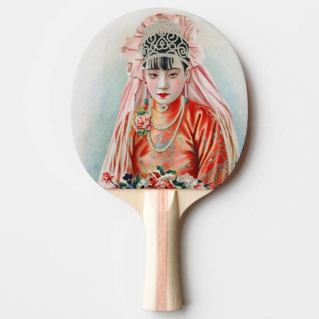 Raquete De Ping Pong Noiva de Vermelho no Casamento Chinês em Xangai (Frente)
