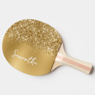 Raquete De Ping Pong Nome Brilho Dourado Glitter
