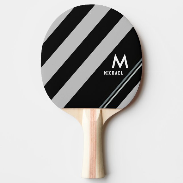 Raquete De Ping Pong Nome com faixas de preto diagonal (Frente)